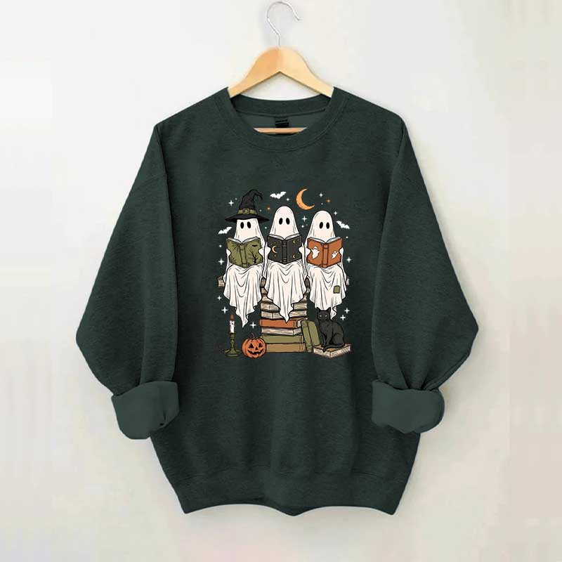 Boo Ghost Reading Books Halloween Sweatshirt
