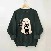 Ghost Holding Black Cat Meh Coffee Sweatshirt