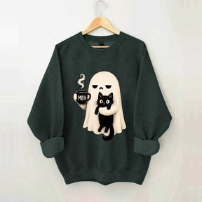 Ghost Holding Black Cat Meh Coffee Sweatshirt