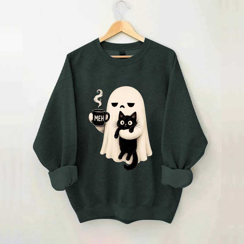Ghost Holding Black Cat Meh Coffee Sweatshirt