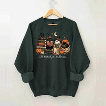 All Booked For Halloween Pumpkin Cats Book Sweatshirt