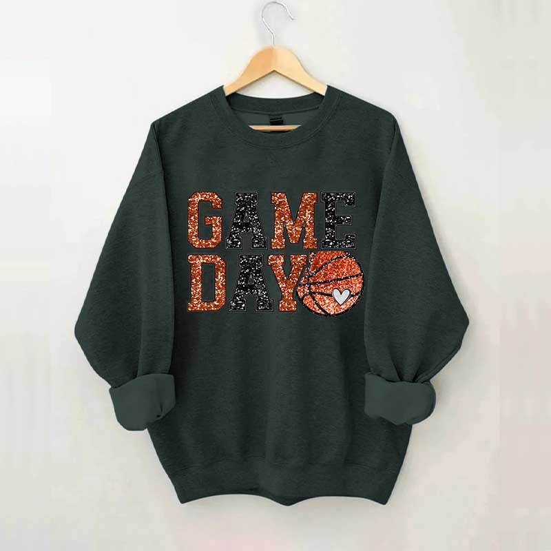 Game Day Basketball Bling Printed Sweatshirt