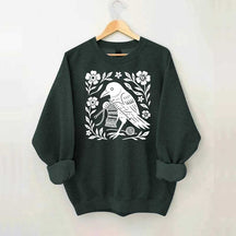Crow Knitting Linocut Style Bird Sweatshirt