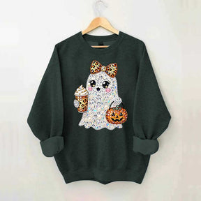 Rhinestone Glam Ghost Halloween Printed Sweatshirt