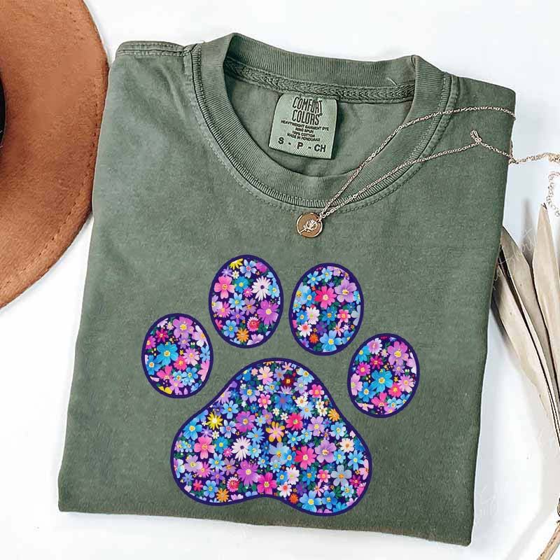 Comfort Colors Floral Paw Print T-Shirt