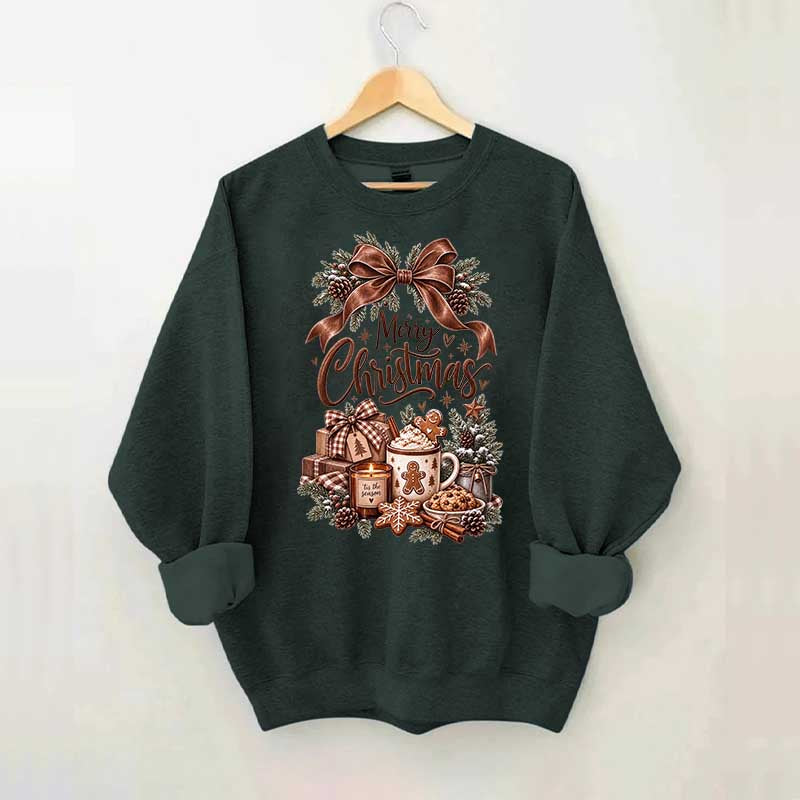 Cozy Christmas Bow Gingerbread Hot Cocoa Holiday Sweatshirt