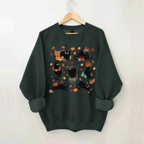 Thanksgiving Retro Black Cat Fall Sweatshirt