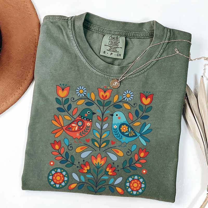 Cute Scandinavian Folk Art Bird T-Shirt