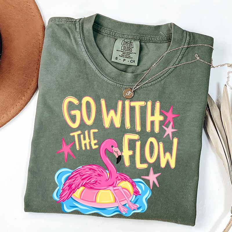 Go With The Flow Flamingo Graphic T-Shirt