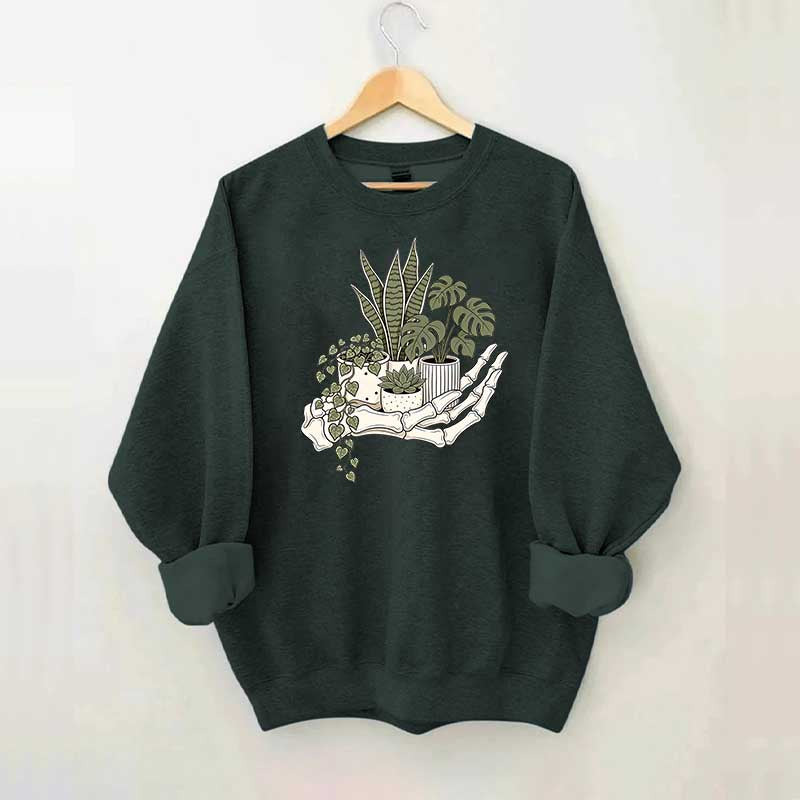 Skeleton Hand Cradling Potted Plants Sweatshirt