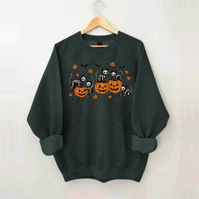 Retro Skeleton Fall Black Cat Pumpkin Sweatshirt
