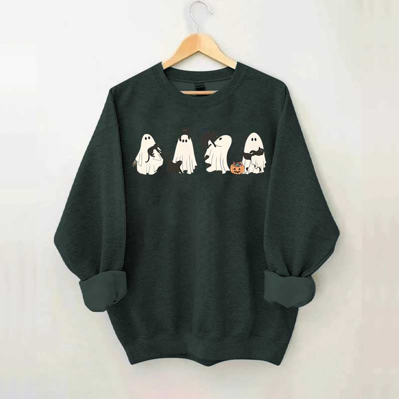 Ghost And Cat Lower Halloween Sweatshirt