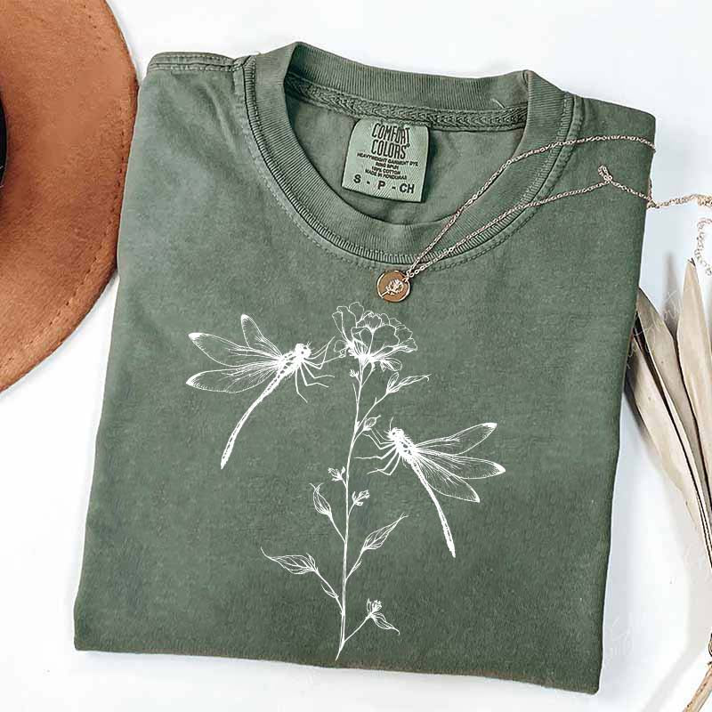 Comfort Color Womens Dragonfly Floral T-Shirt