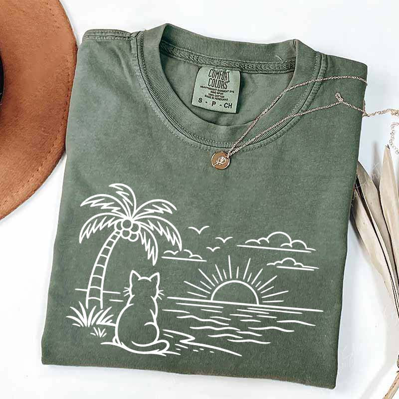 Cat Watching Sunset T-Shirt