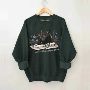It¡¯s A Good Day To Read A Book Black Cat Sweatshirt