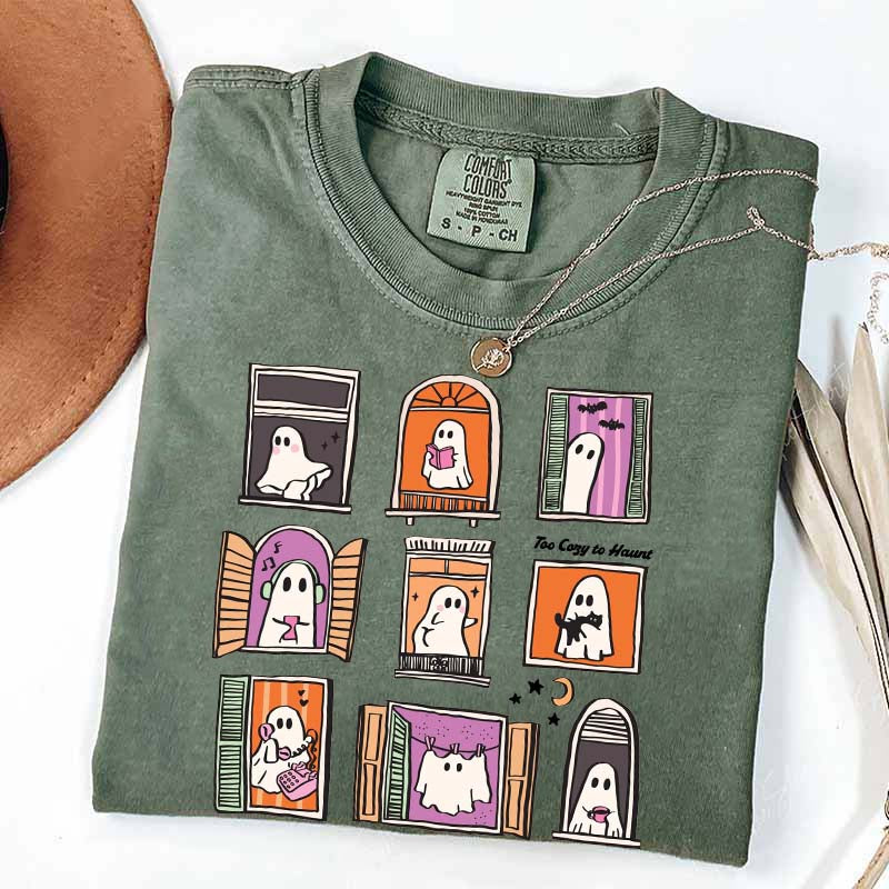 Too Cozy To Haunt Ghost Window T-Shirt