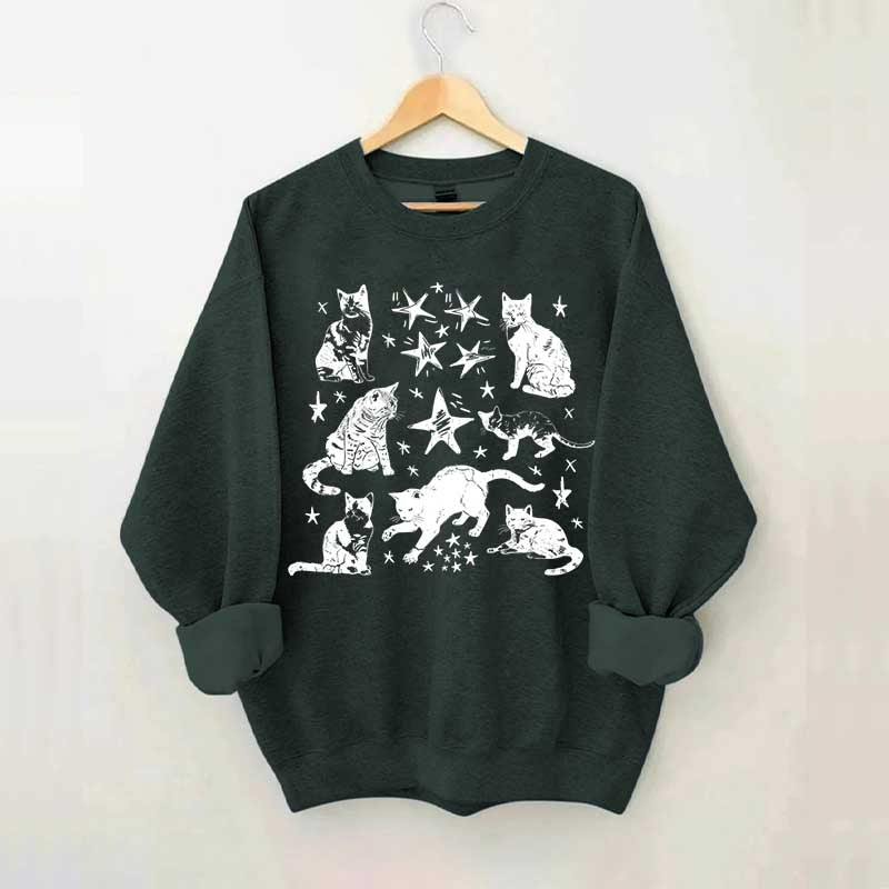 Vintage Cat Star Graphic Sweatshirt