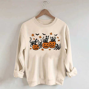 Retro Skeleton Fall Black Cat Pumpkin Sweatshirt