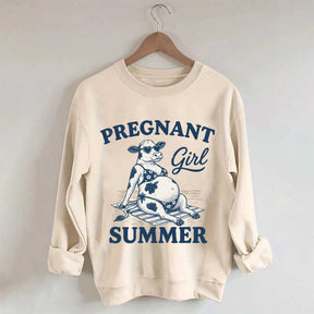Pregnant Girl Summer Cow Sweatshirt