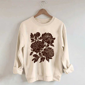 Vintage Linocut Flower Boho Botanical Sweatshirt