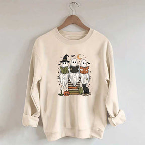 Boo Ghost Reading Books Halloween Sweatshirt