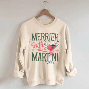 Merrier With A Martini Retro Christmas Sweatshirt
