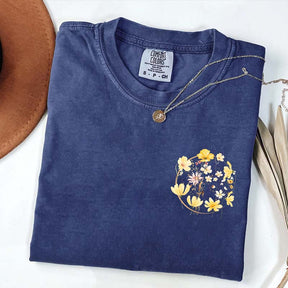 Pocket Pressed Flowers Block Print Floral T-Shirt