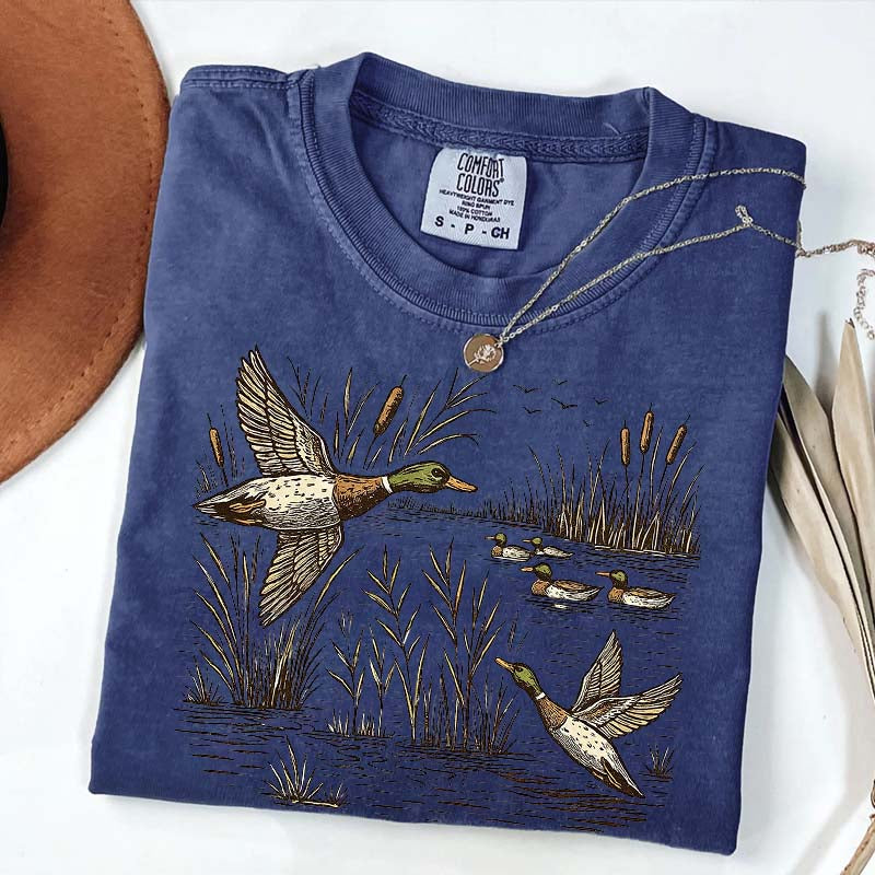 Retro Flying Mallard Duck T-Shirt