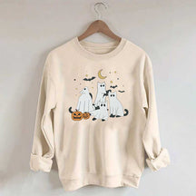 Retro Ghost Black Cat Moon Halloween Sweatshirt