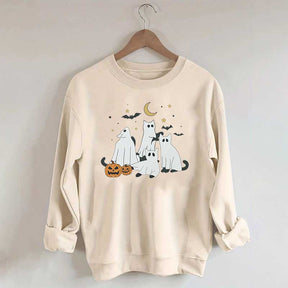 Retro Ghost Black Cat Moon Halloween Sweatshirt