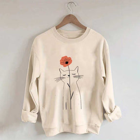 Minimalist Cat Flower Sweatshirt