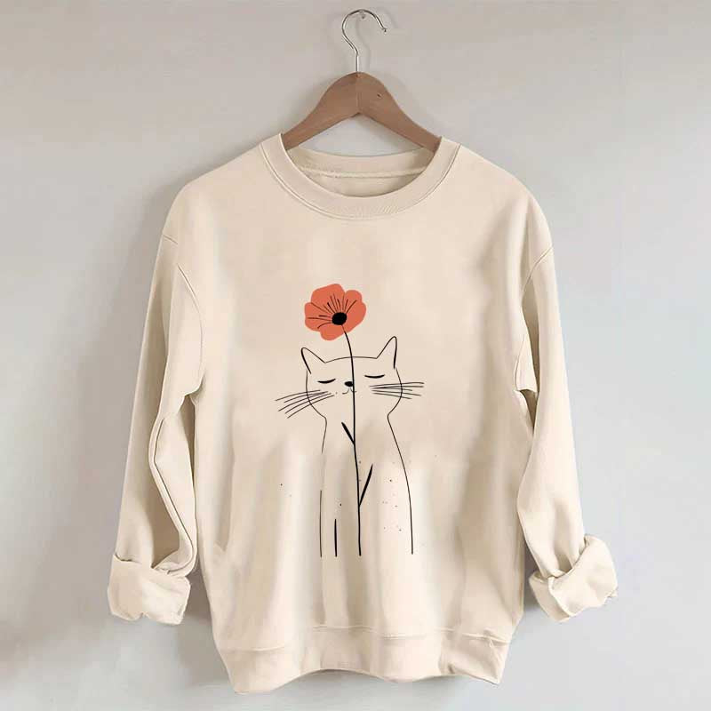 Minimalist Cat Flower Sweatshirt