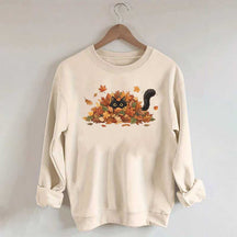 Cute Black Cat Autumn Leaves Sweatshirt