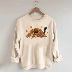 Cute Black Cat Autumn Leaves Sweatshirt