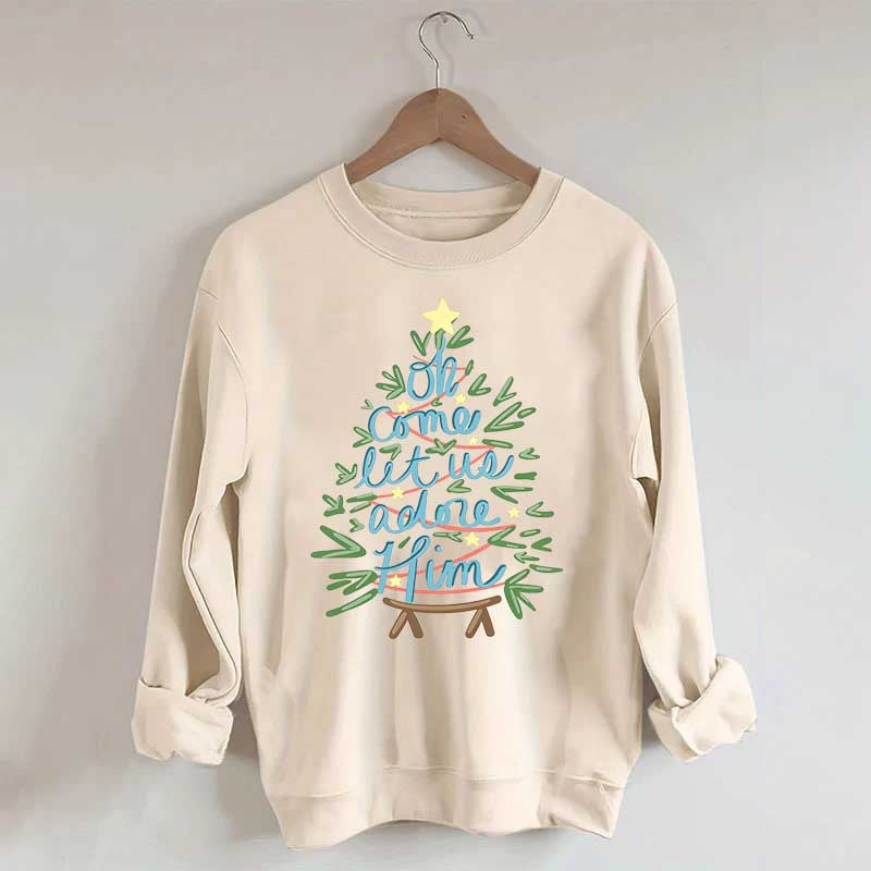 Oh Come Let Us Adore Him Christmas Tree Cute Sweatshirt