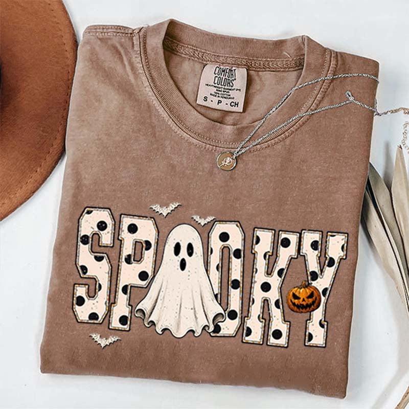 Retro Spooky Halloween Ghost White Dots T-Shirt