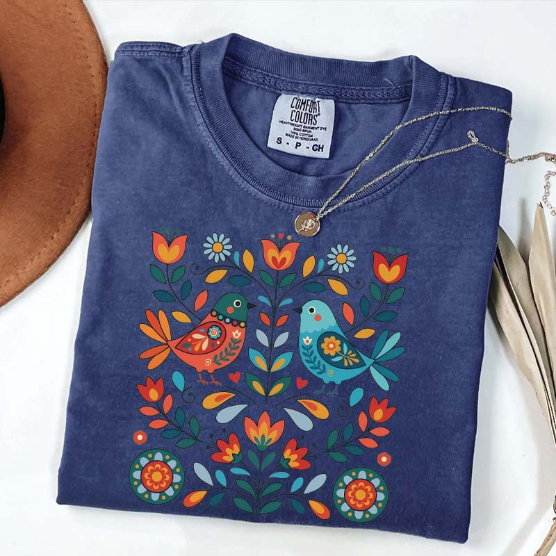 Cute Scandinavian Folk Art Bird T-Shirt