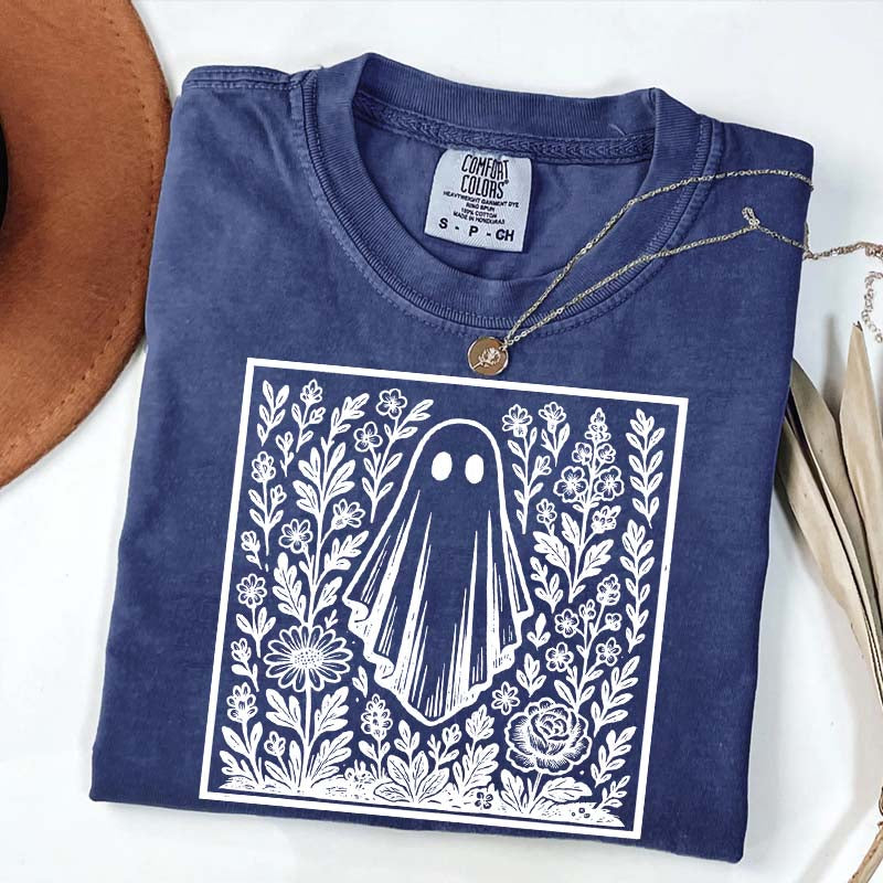 Vintage Wildflowers Graphic With Ghost T-Shirt