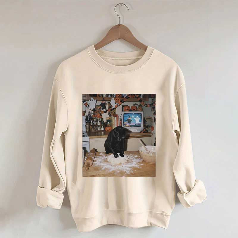 Halloween Black Cat Ghost Sweatshirt