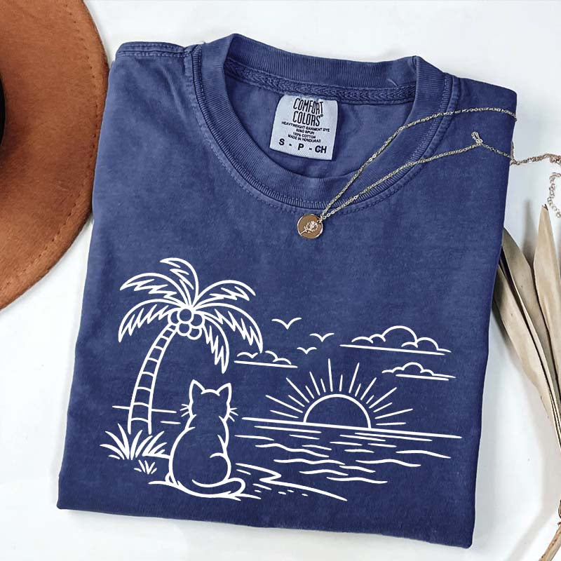 Cat Watching Sunset T-Shirt
