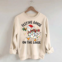 Cute Christmas Festive Goose On The Loose Sweatshirt