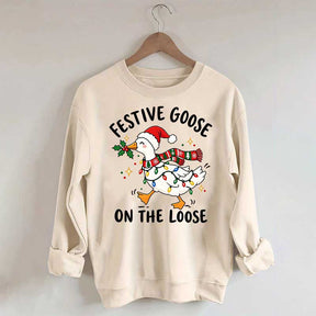 Cute Christmas Festive Goose On The Loose Sweatshirt