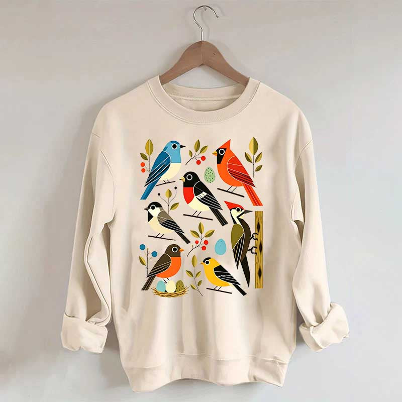 Retro Backyard Birds Cardinal Bluebird Robin Woodpecker Sweatshirt
