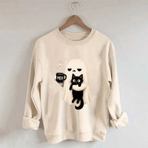 Ghost Holding Black Cat Meh Coffee Sweatshirt