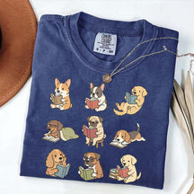 Cute Dogs with Books Animal Graphic T-Shirt
