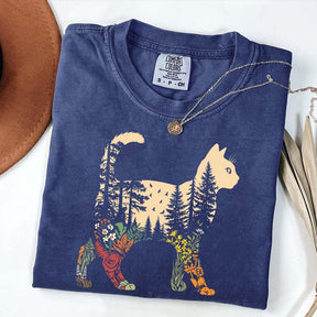 Boho Cat Plants Nature Trees Wild Flowers T-Shirt