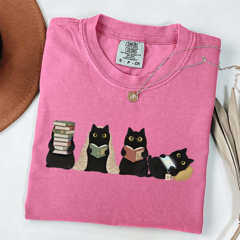 Black Cats Reading T-Shirt