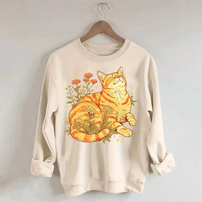 Retro Wildflowers Orange Cat Sweatshirt