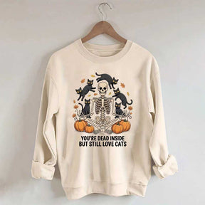 Skeleton Cats Pumpkins Yoga Sweatshirt