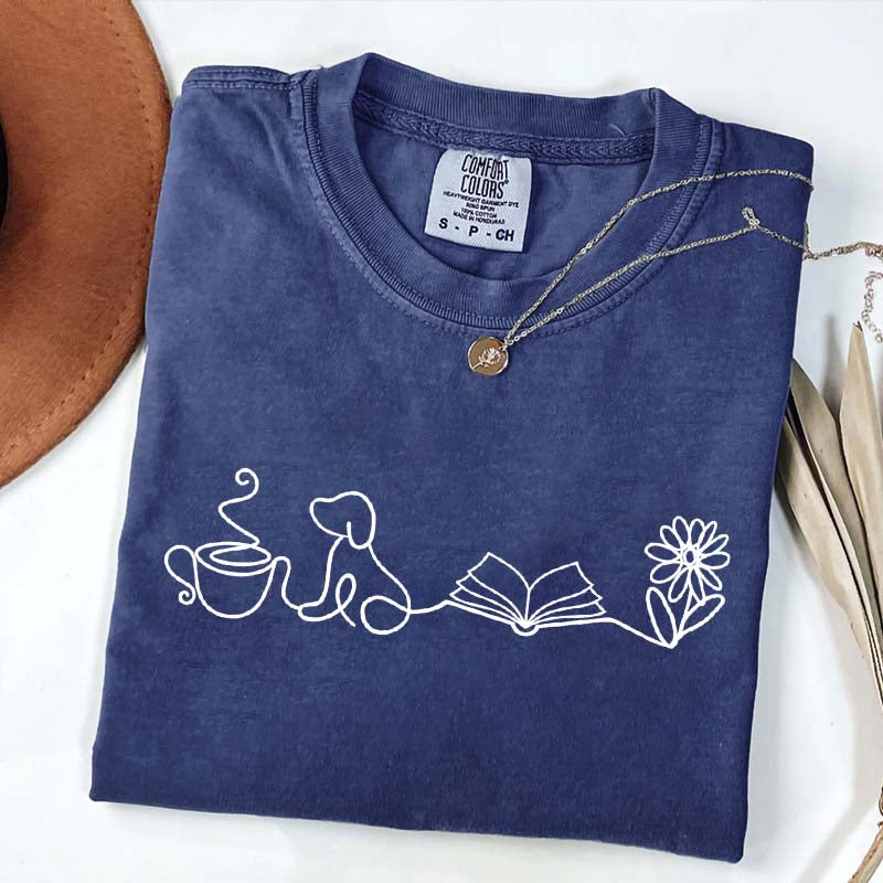 Doodle Books Coffee Dogs Flower T-Shirt